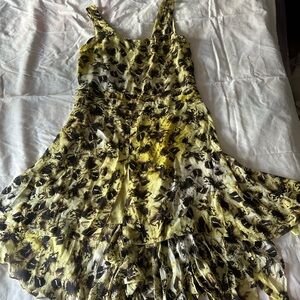 Leifsdottir for Anthropologie Yellow and Brown high-low silk dress